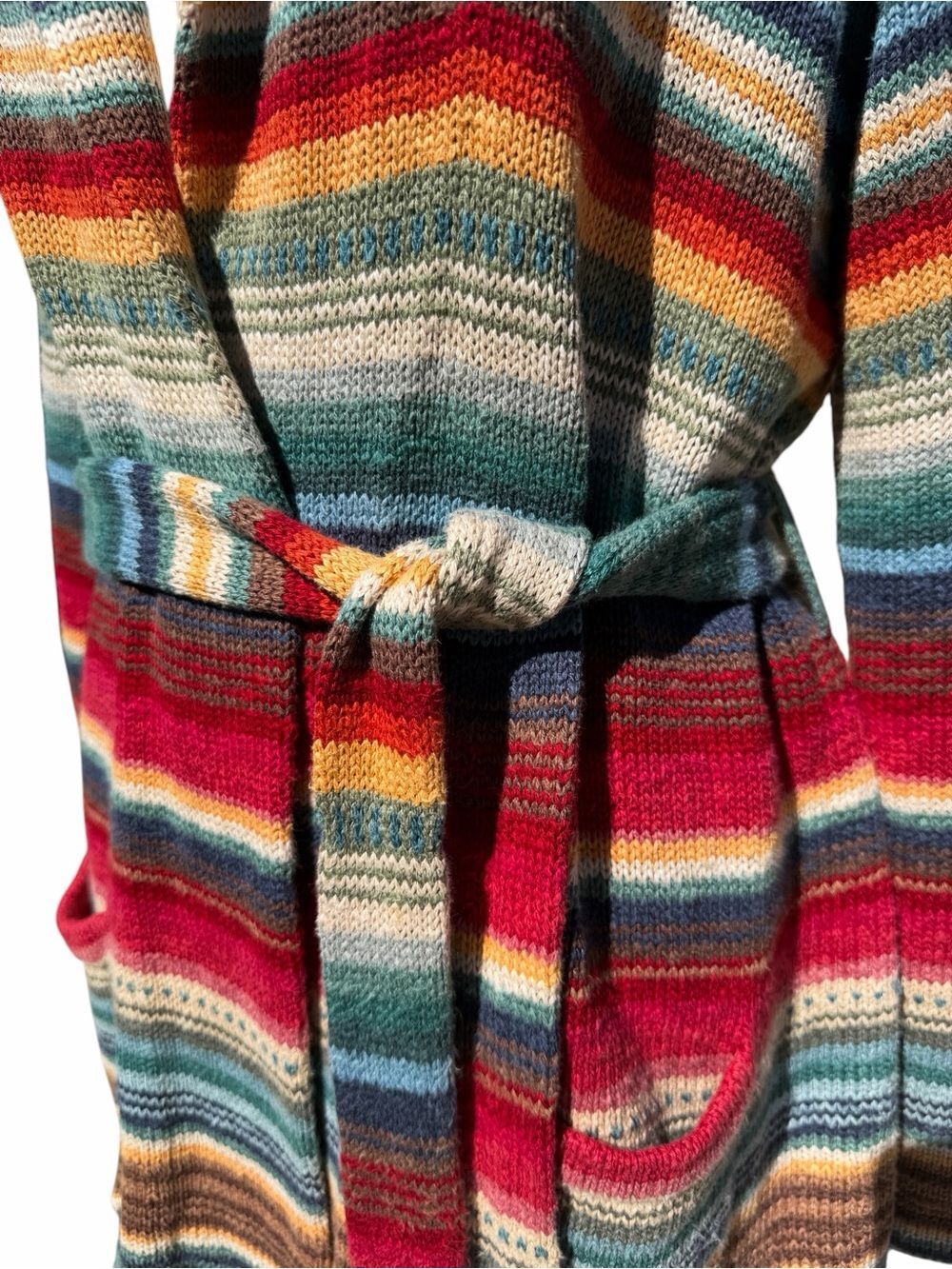 Vintage Ralph Lauren Hand Knit Linen Cotton Belted Sweater Southwestern Santa Fe - Picture 7 of 16